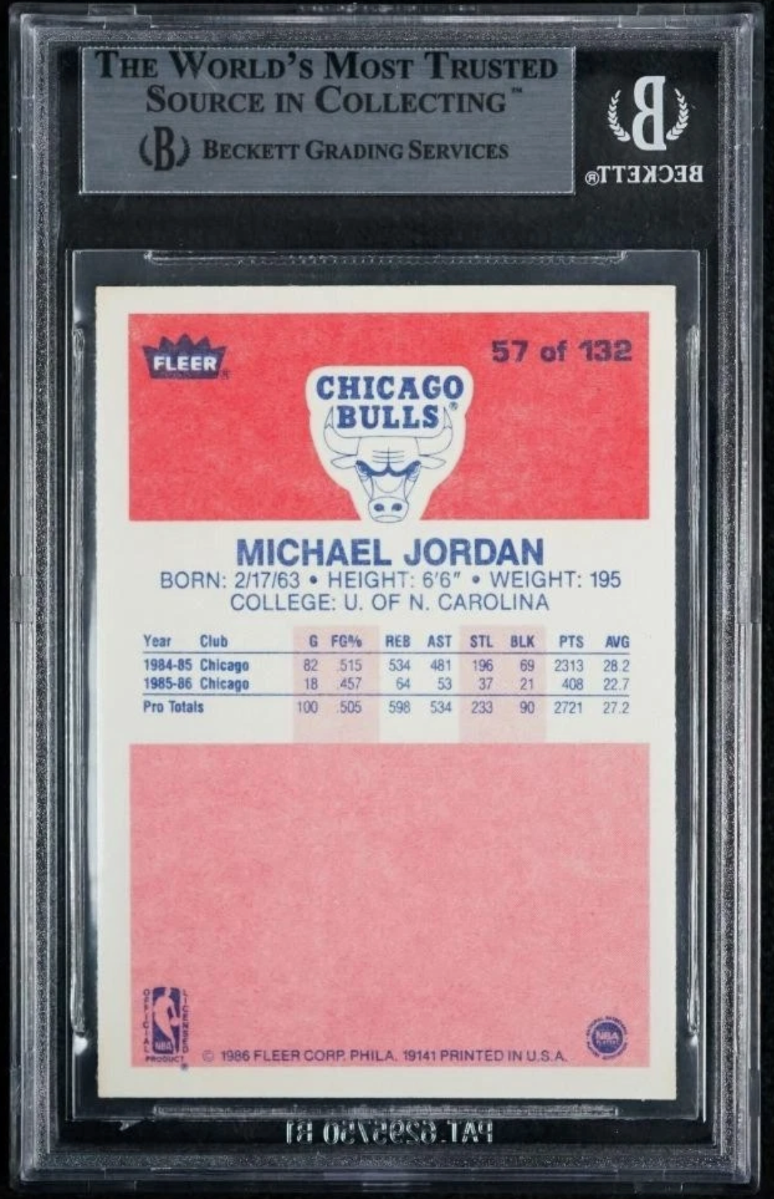 1986-87 Fleer #57 Michael Jordan RC Rookie BGS 8.5 - Image 2