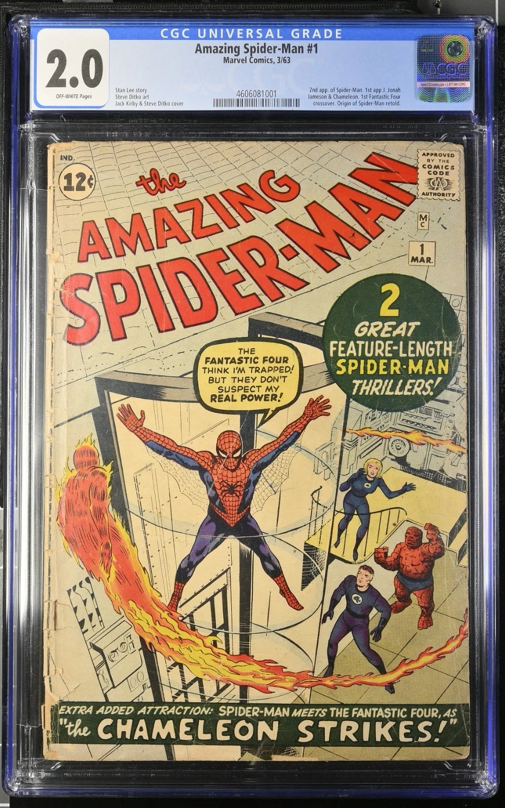 Amazing Spider-Man 1 (CGC 2.0) 2nd Spidey 1st J Jonah Jameson and Chameleon 1963