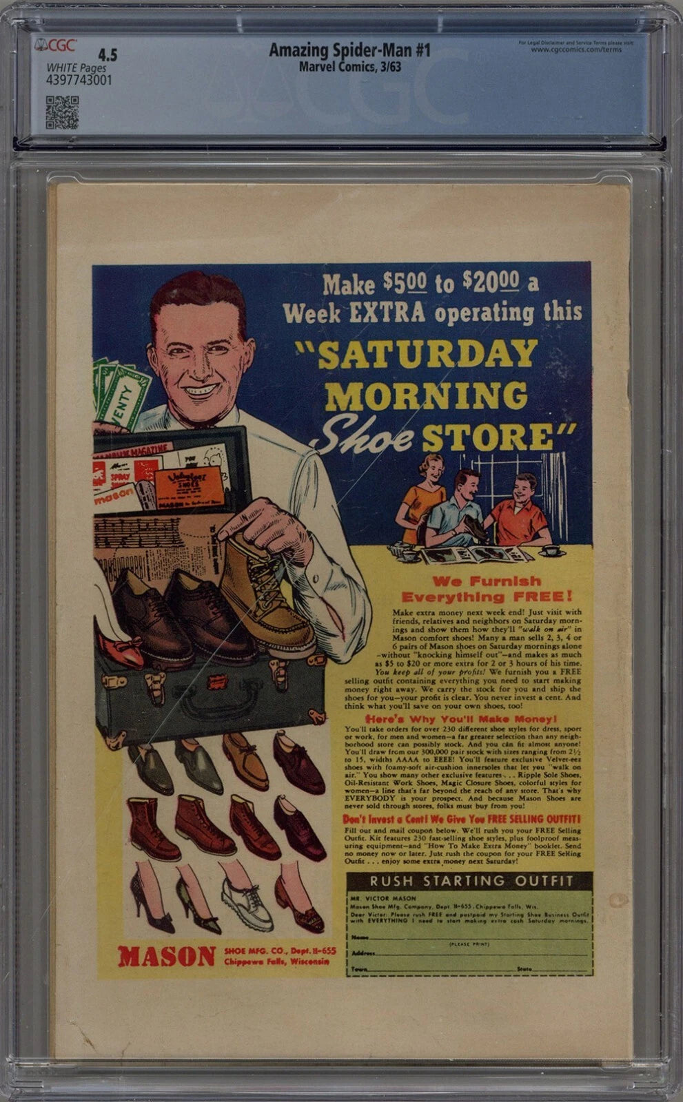 AMAZING SPIDER-MAN #1 CGC 4.5 WHITE PAGES MARVEL COMICS 1963 - Image 2