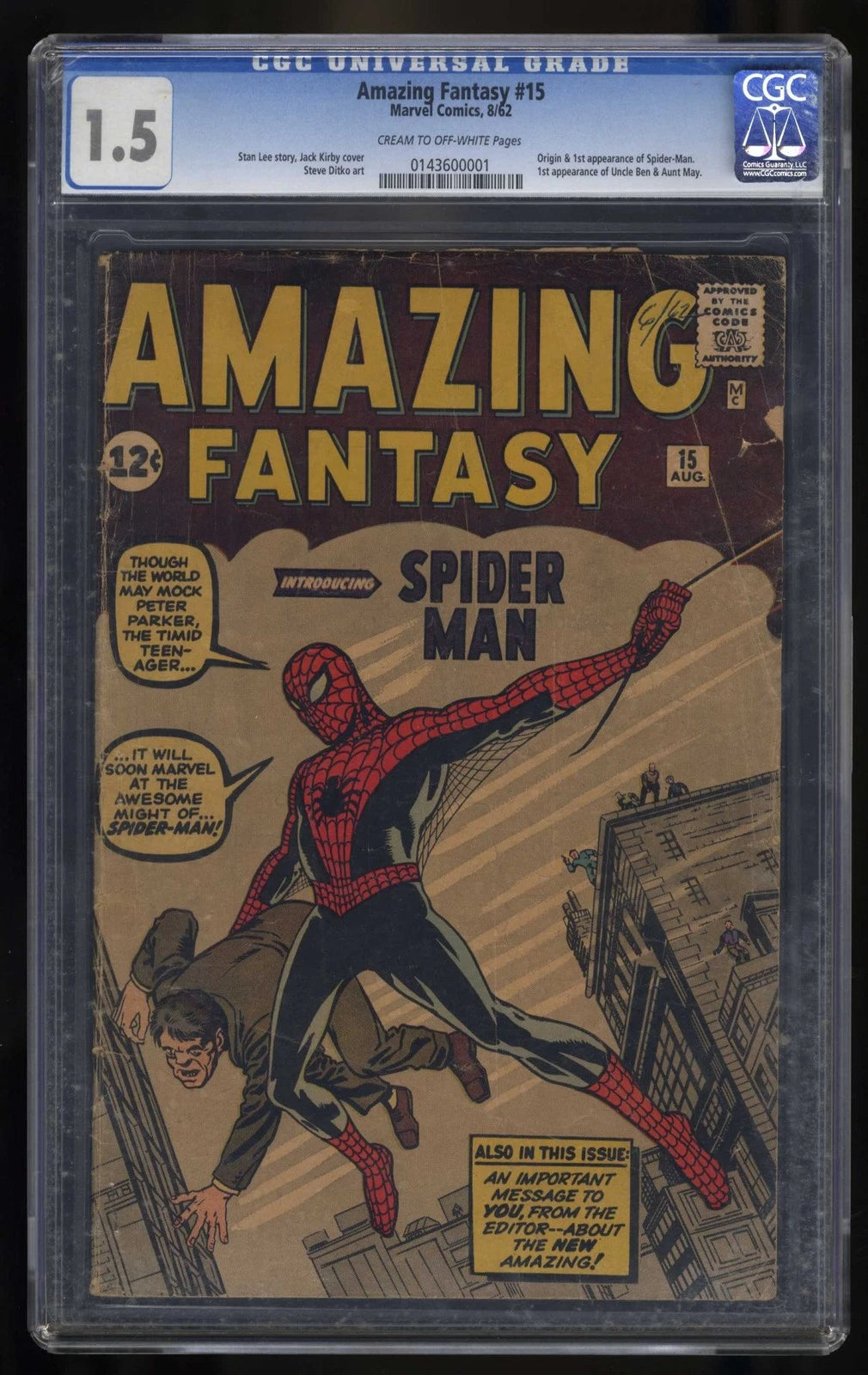 Amazing Fantasy #15 CGC FA/GD 1.5 1st Appearance Spider-Man